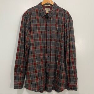 L.L. Bean Red and Gray Flannel Plaid Casual Button Down Shirt XL Tall